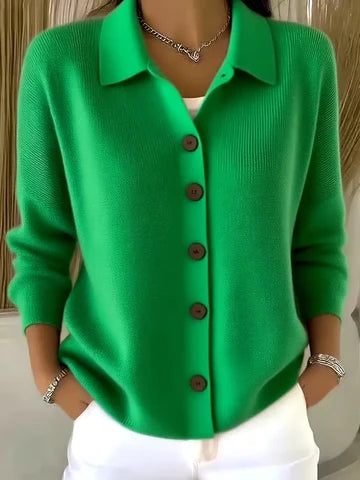 Women's V Neck Cardigan with Collared Neckline