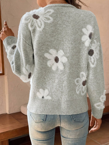 Women's Floral V Neck Button Front Cardigan