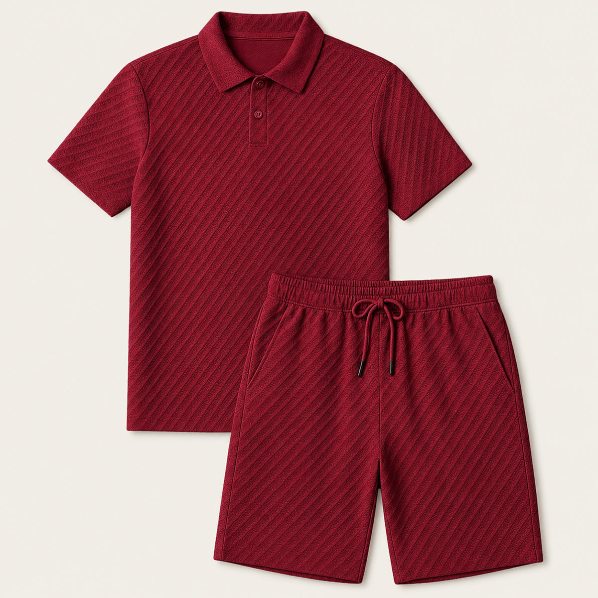 The Surrey Men’s Summer Jacquard Polo & Shorts Set – Lightweight Beach Outfit