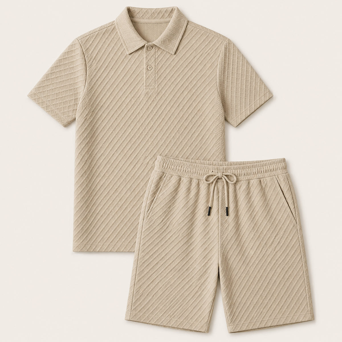 The Surrey Men’s Summer Jacquard Polo & Shorts Set – Lightweight Beach Outfit