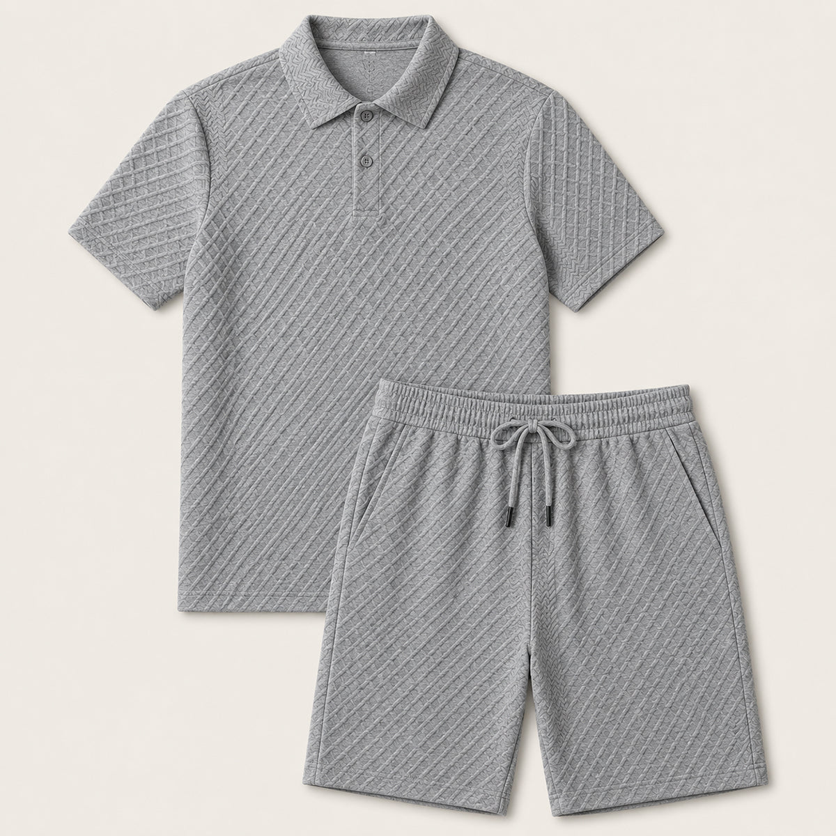 The Surrey Men’s Summer Jacquard Polo & Shorts Set – Lightweight Beach Outfit
