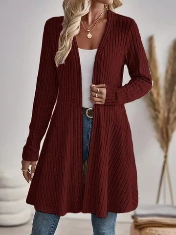 Women's Casual Ribbed V Neck Long Cardigan