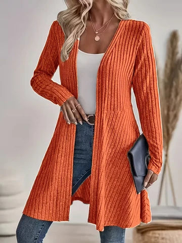 Women's Casual Ribbed V Neck Long Cardigan