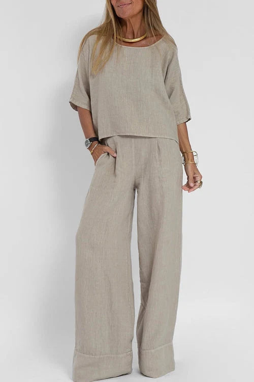 Women's Relaxed Top and Wide Leg Pants Set
