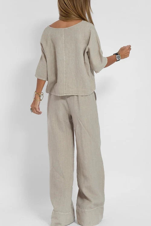 Women's Relaxed Top and Wide Leg Pants Set
