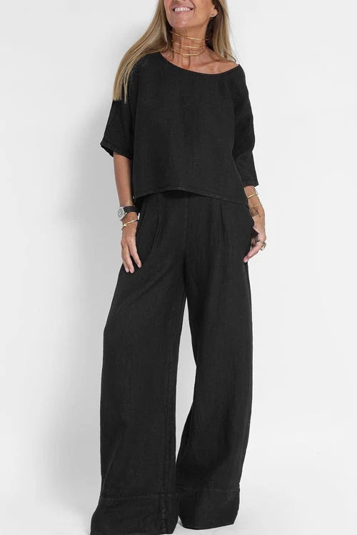 Women's Relaxed Top and Wide Leg Pants Set
