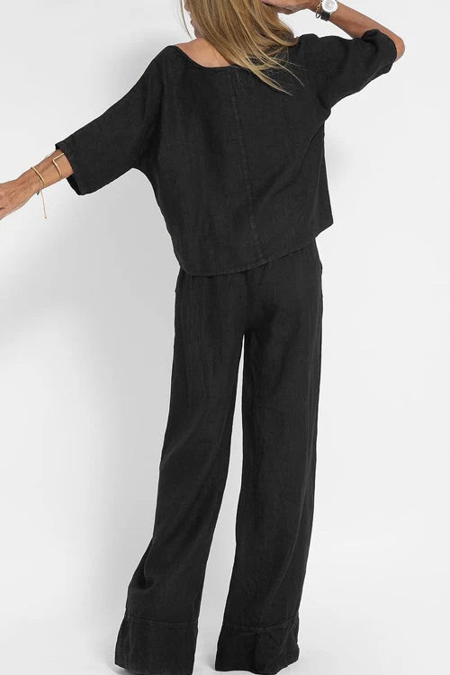 Women's Relaxed Top and Wide Leg Pants Set