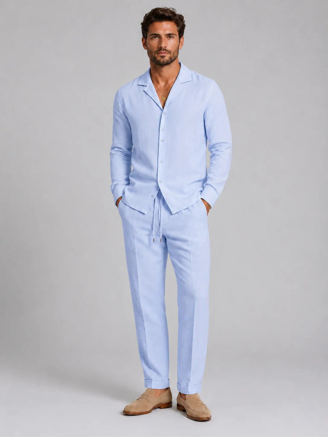 The Asti Men's Breathable Fit Linen Shirt and Trouser Set