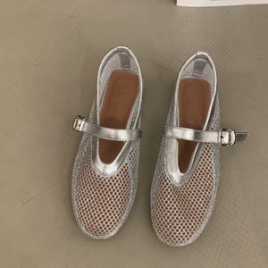 Women's Mesh Ballet Flats with Buckle Strap