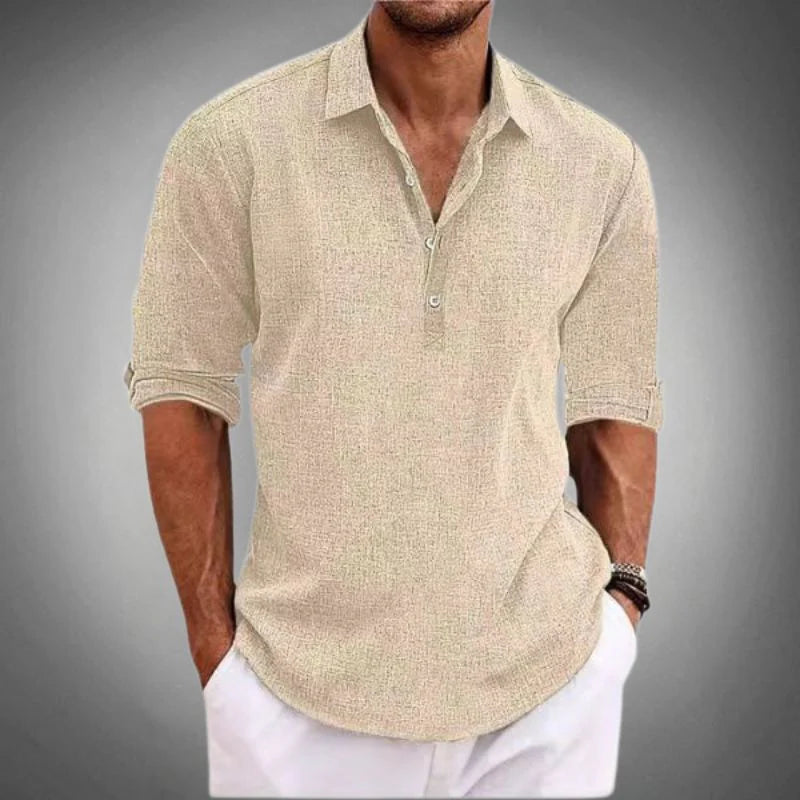 The Volterra Men's Relaxed Fit Linen Henley Shirt