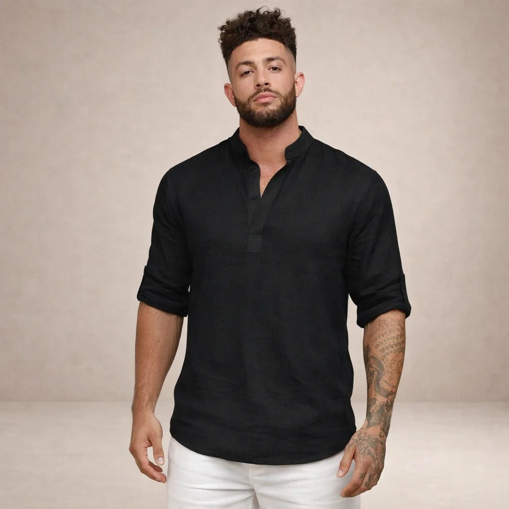 The Bolzano Men's Relaxed Fit Linen Henley Shirt