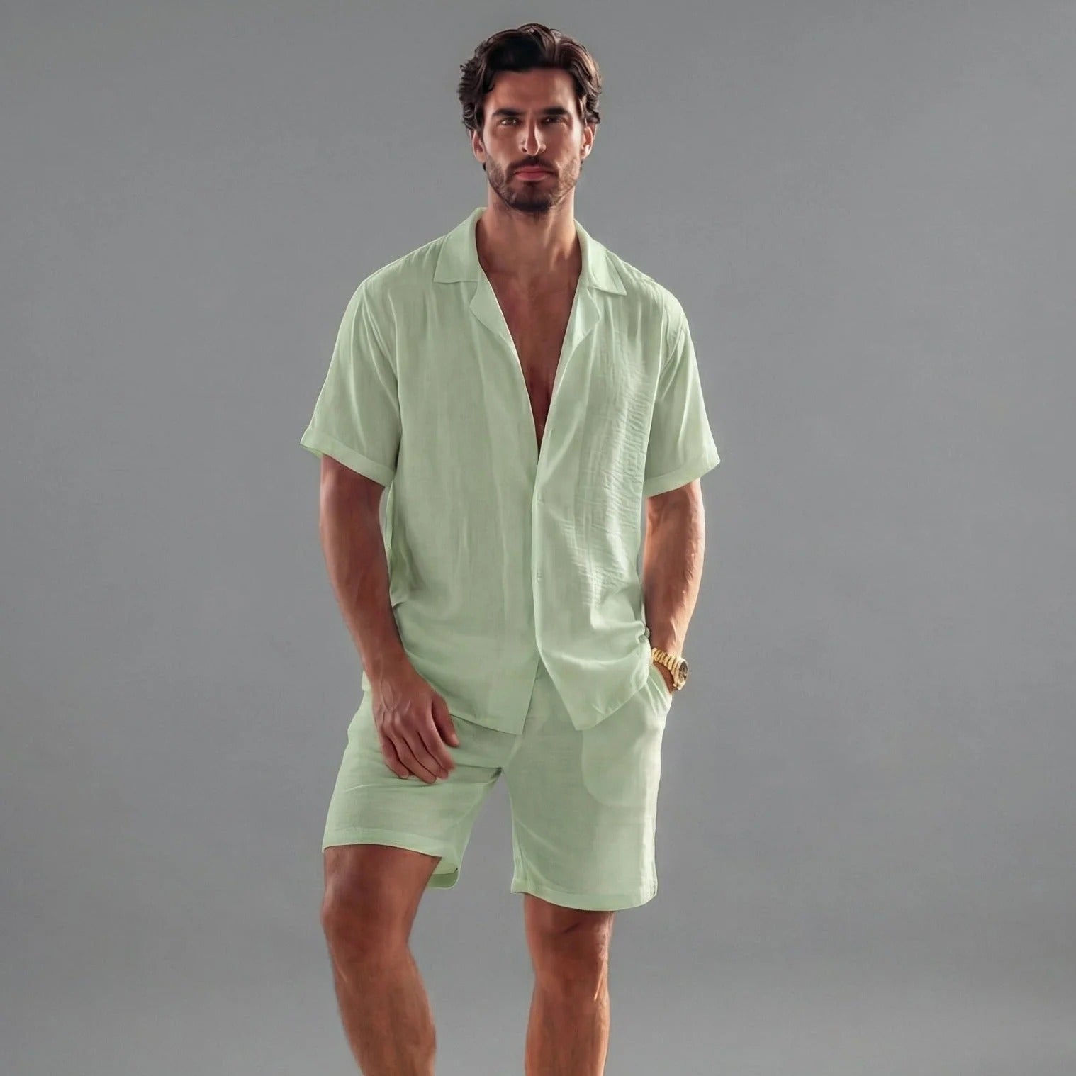 The Perugia Men's Casual Linen Shirt & Shorts Summer Set