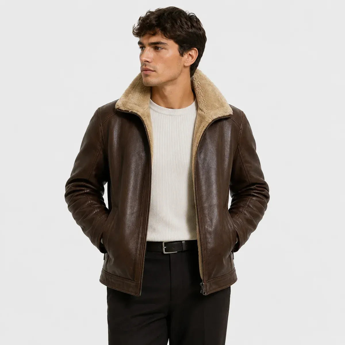 The Napa Valley Men’s Shearling Collar Zip Jacket - Black