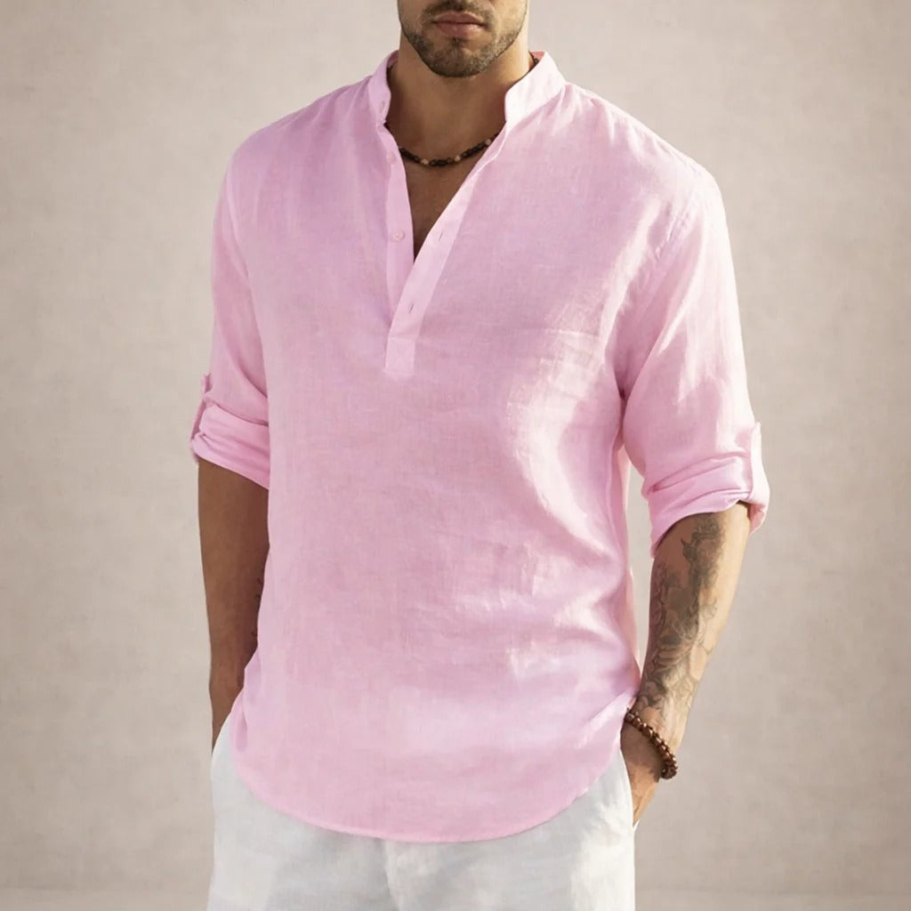 The Bolzano Men's Relaxed Fit Linen Henley Shirt