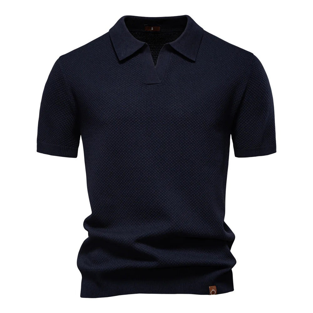 The Oakland Hills Men's Textured Knit Open Collar Polo Shirt