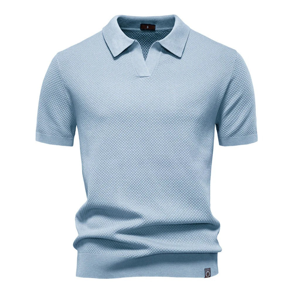 The Oakland Hills Men's Textured Knit Open Collar Polo Shirt