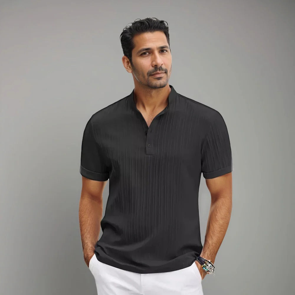 The Bentonville Men's Ribbed Stand Collar Polo Shirt