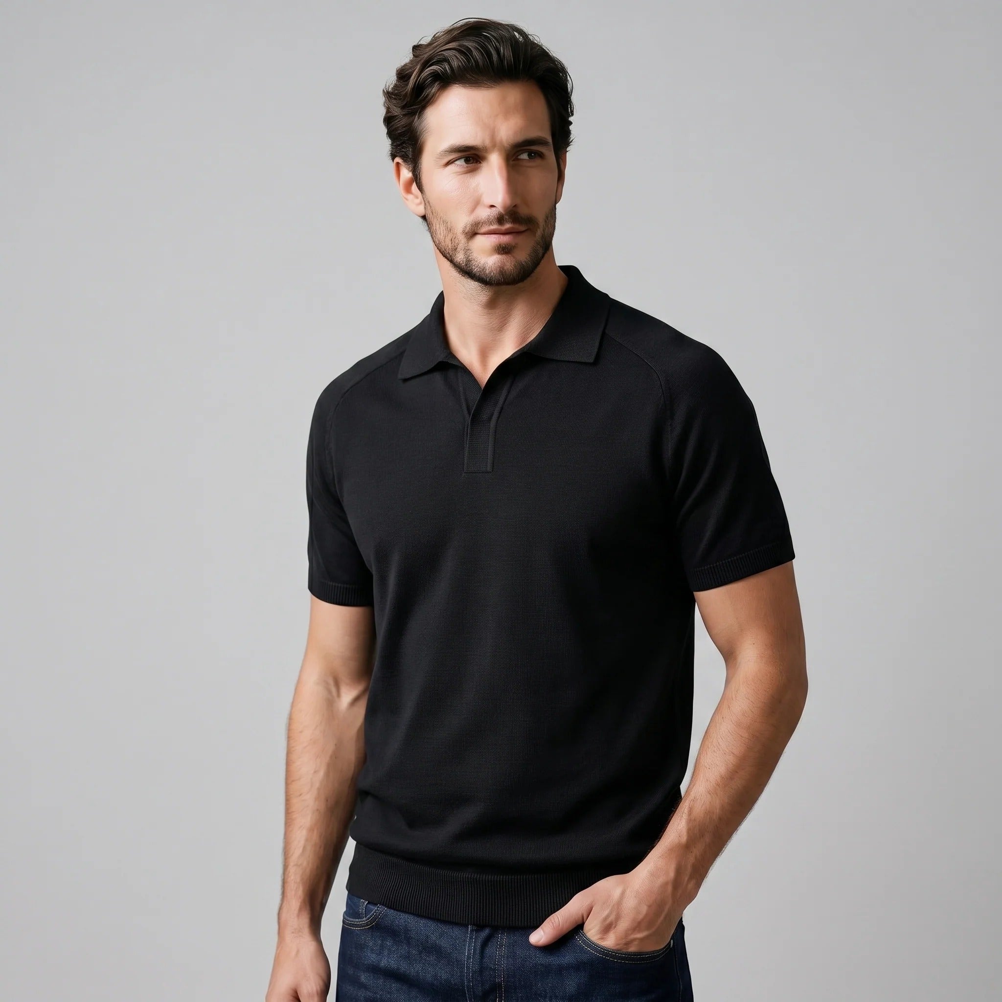 The Venetian Men's Smart Casual Knit Open Collar Polo Shirt