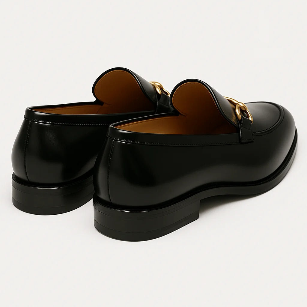 The Caernarfon Men's Black Faux Leather Horsebit Foral Loafers