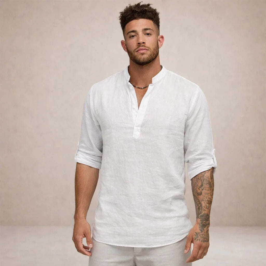 The Bolzano Men's Relaxed Fit Linen Henley Shirt