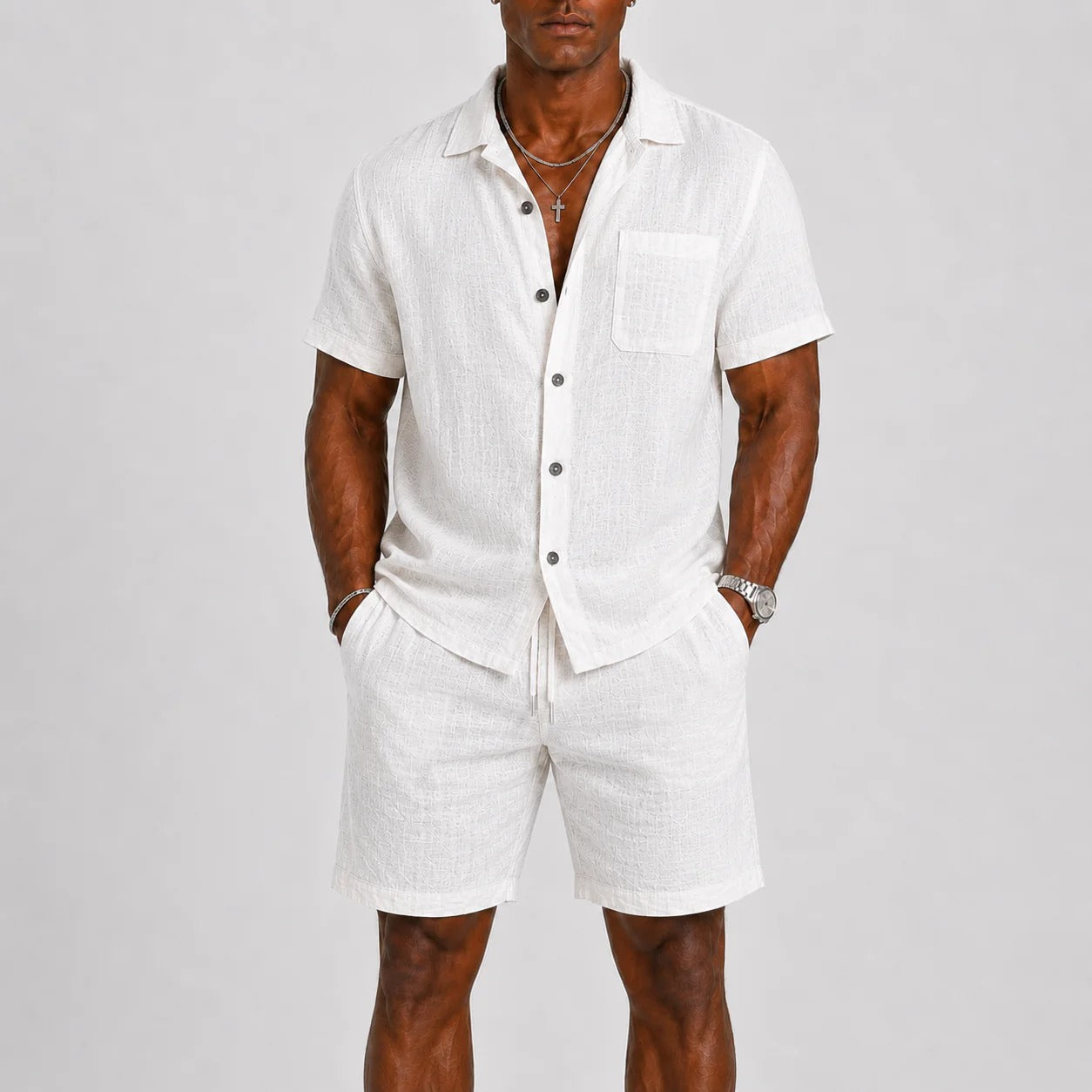 The Vernazza Men's Relaxed Fit Linen Shirt & Shorts Set