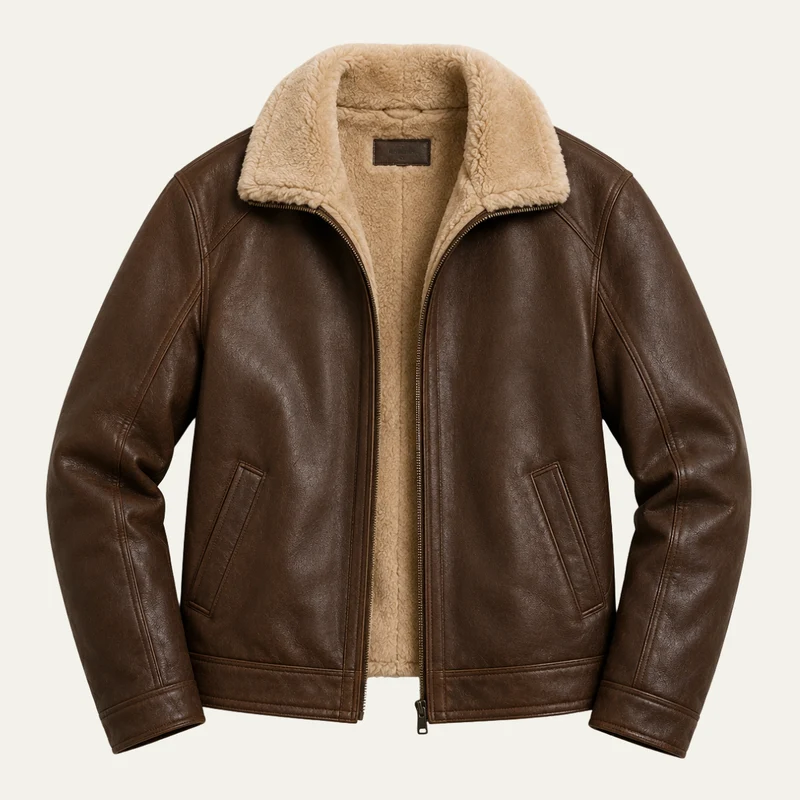 The Napa Valley Men’s Shearling Collar Zip Jacket - Brown