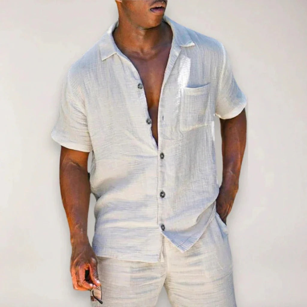The Belluno Men's Linen Blend Short Sleeve Shirt and Shorts Set