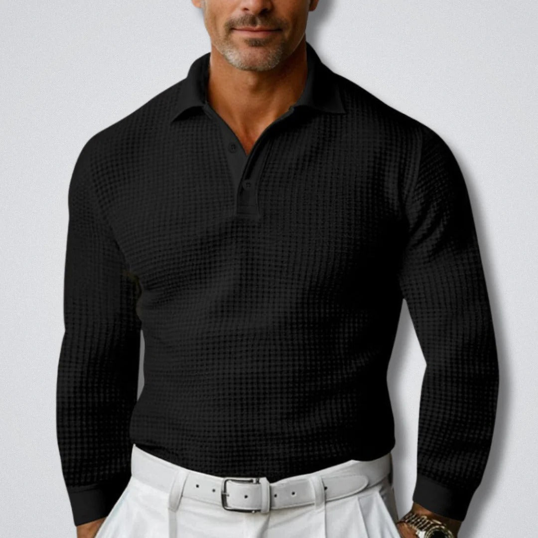 The Navona Men's Casual Long Sleeve Knit Polo Shirt