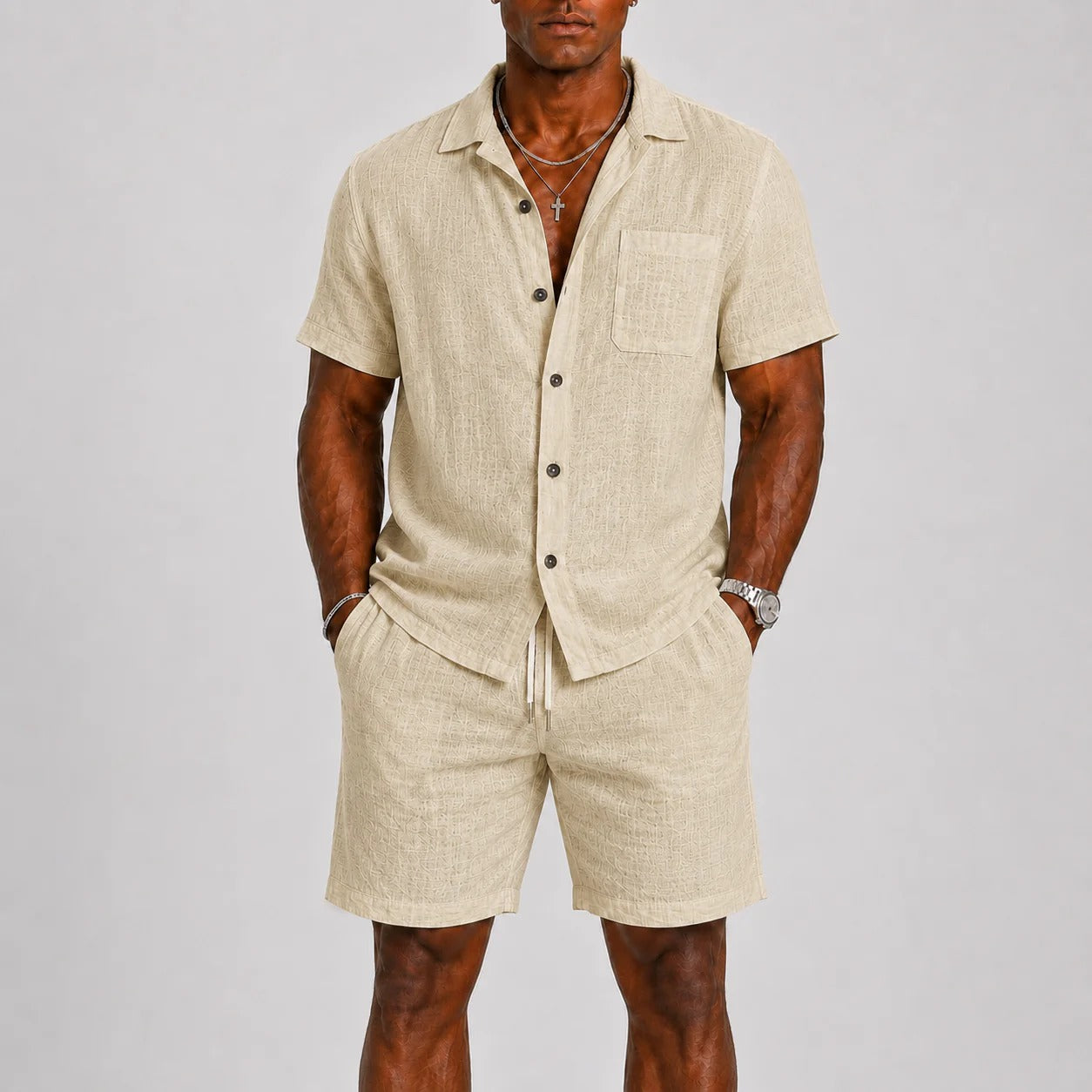 The Vernazza Men's Relaxed Fit Linen Shirt & Shorts Set