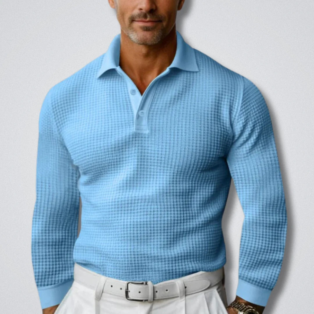 The Aventino Men's Trendy Long Sleeve Knit Polo Shirt