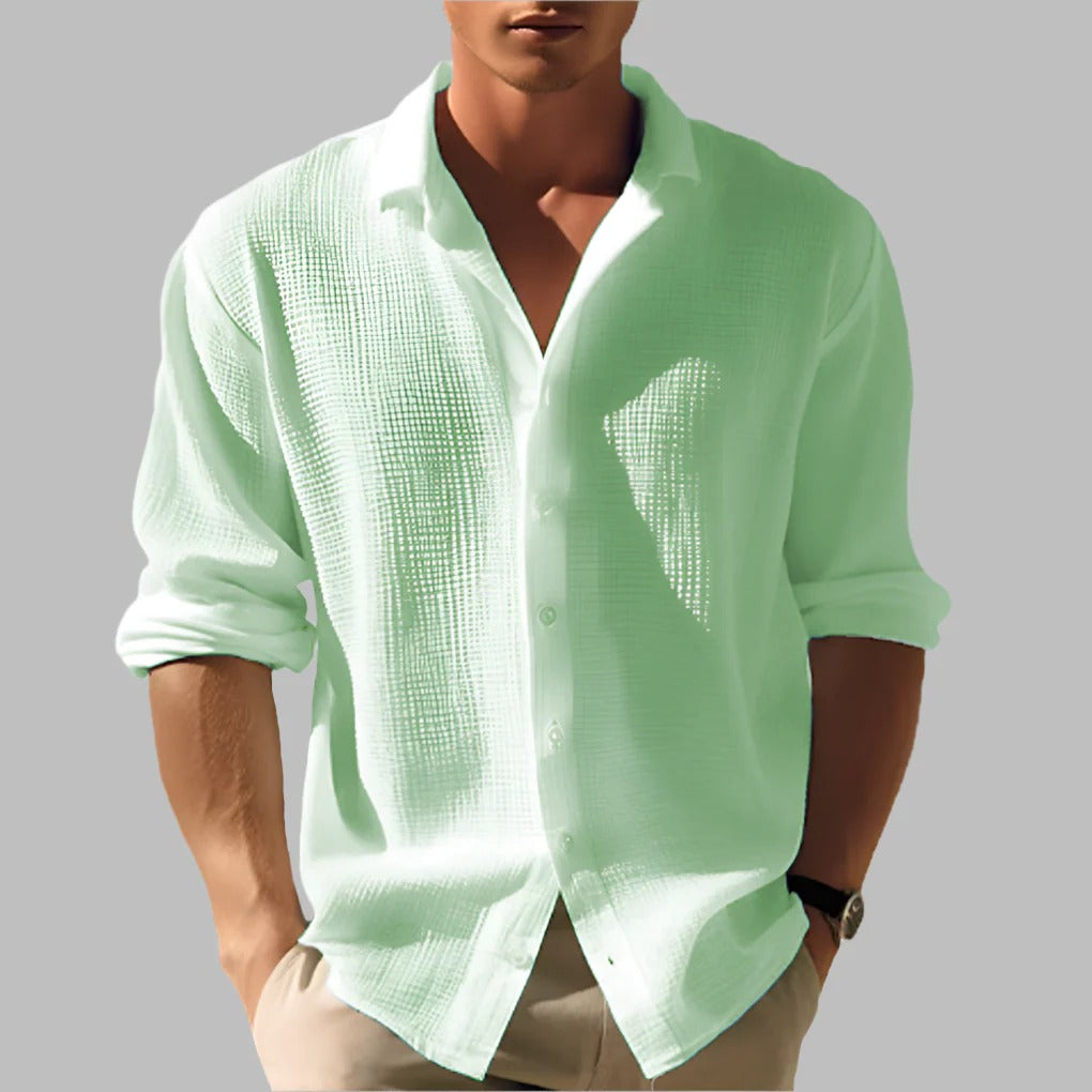 The Livorno Men's Textured Cotton Linen Button Up Shirt