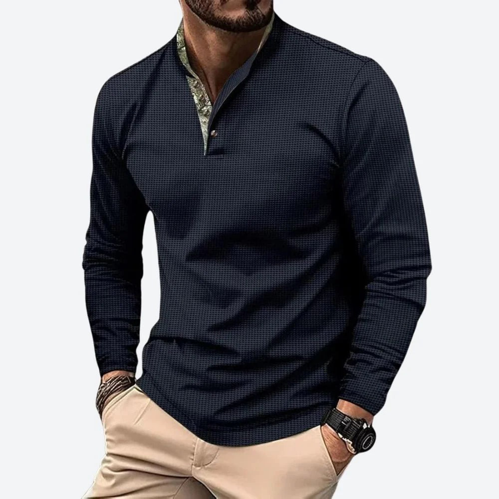 The Toscana Men's Breathable Long Sleeve Henley Polo Shirt