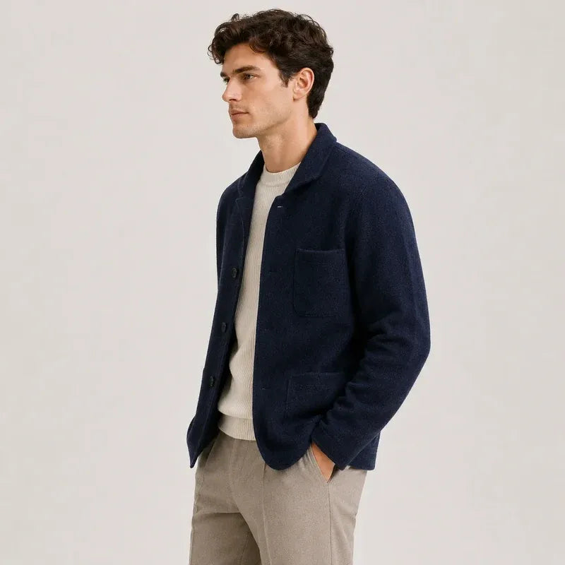 The Hamptons Men’s Casual Knit Cardigan Jacket - Navy Blue