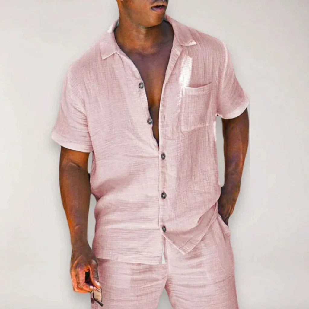 The Belluno Men's Linen Blend Short Sleeve Shirt and Shorts Set