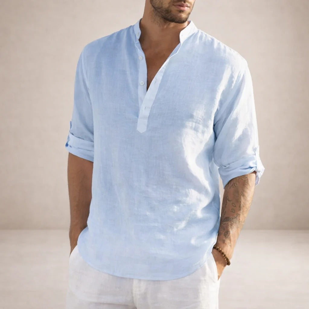 The Bolzano Men's Relaxed Fit Linen Henley Shirt
