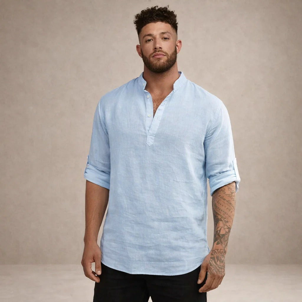 The Bolzano Men's Relaxed Fit Linen Henley Shirt