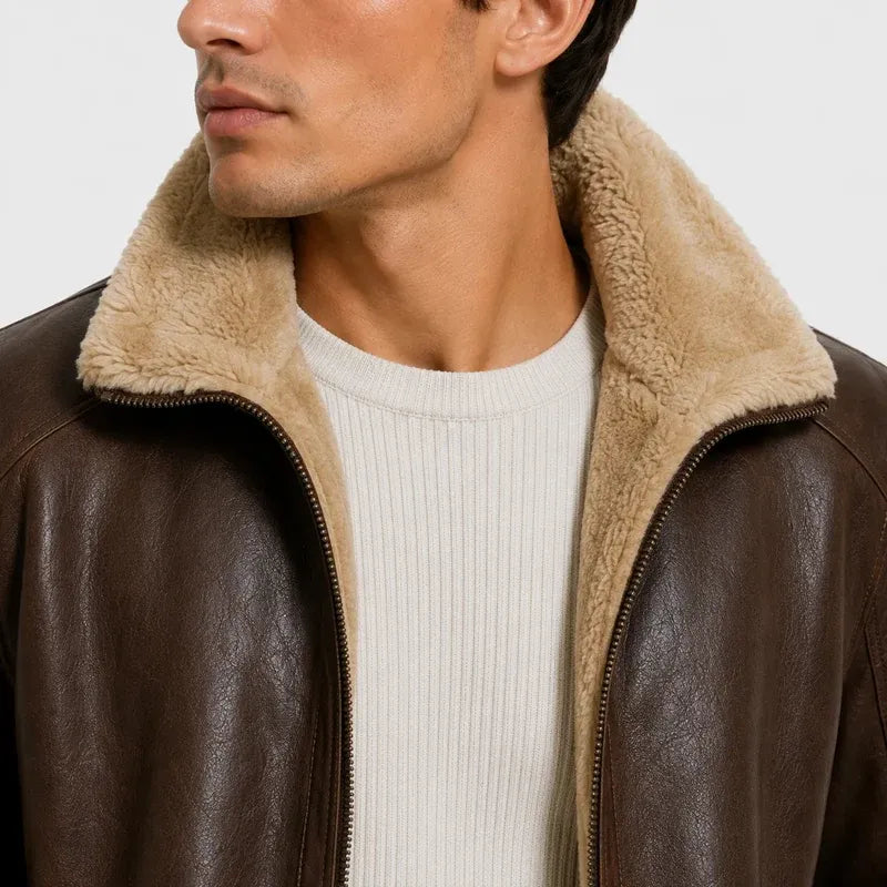 The Napa Valley Men’s Shearling Collar Zip Jacket - Brown
