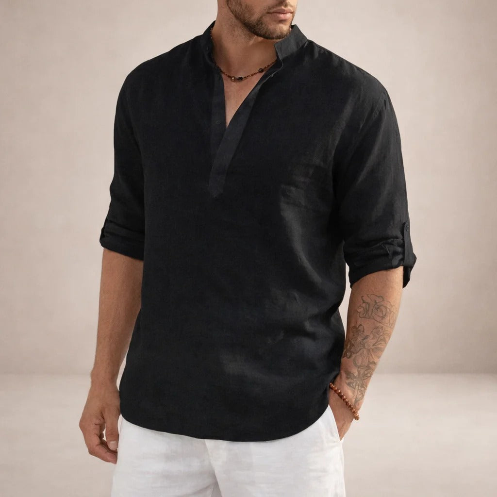 The Bolzano Men's Relaxed Fit Linen Henley Shirt