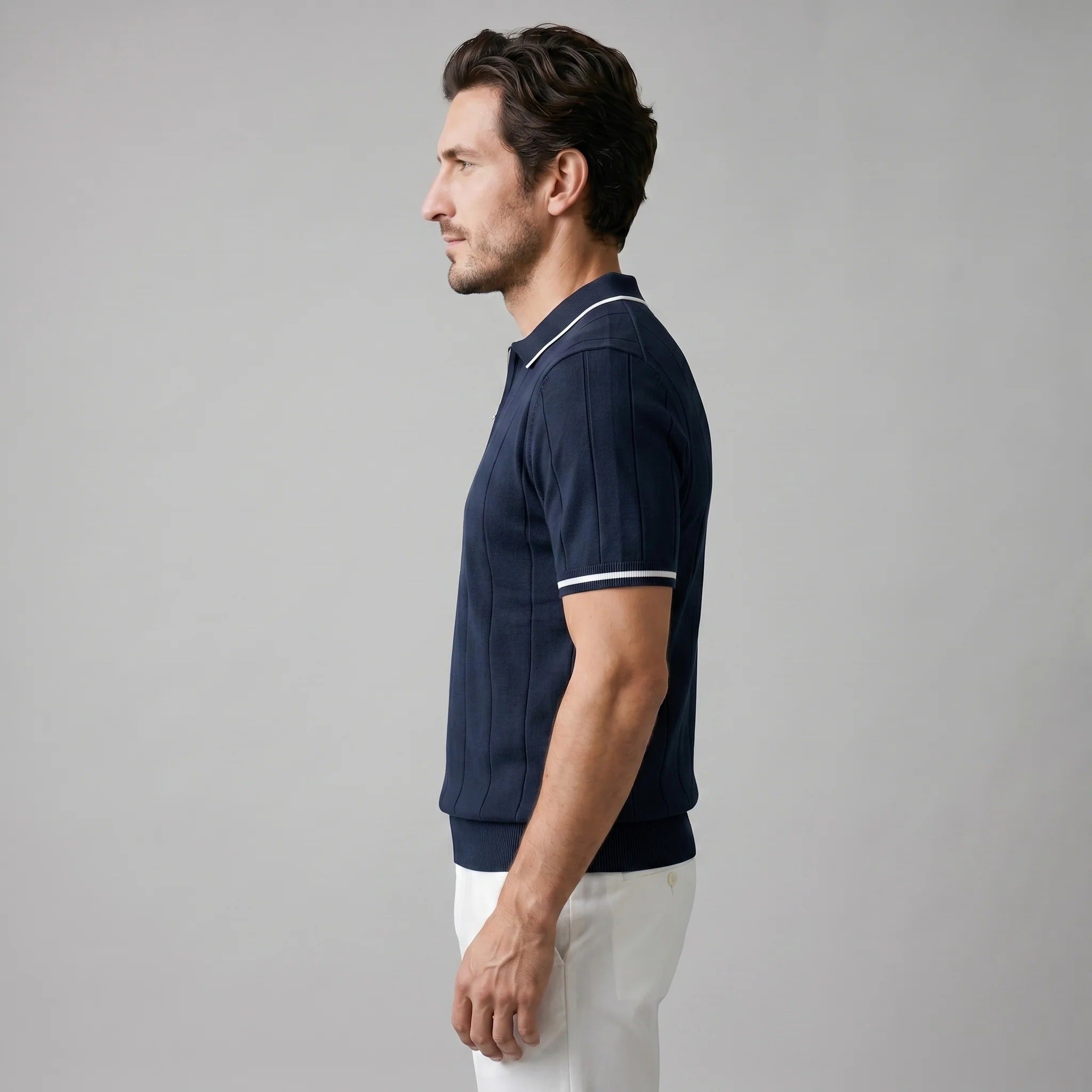 The Venezia Men's Smart Zip Neck Knit Polo Shirt