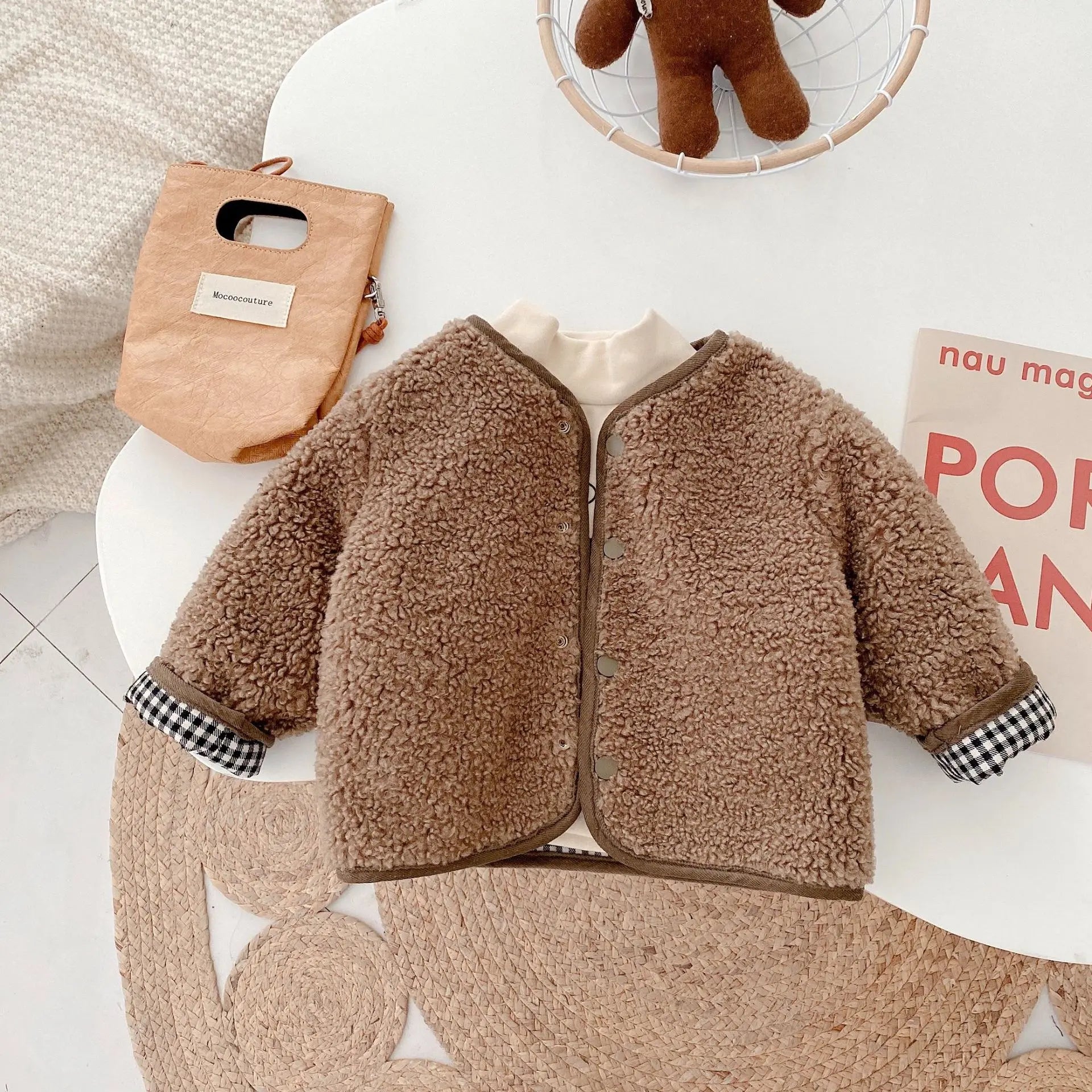 Unisex Plaid Fleece Reversible Sherpa Jacket