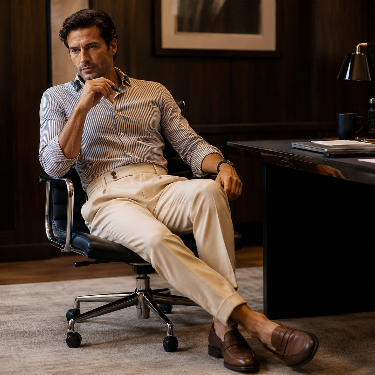 The Dromana Men’s Tailored Smart Slim Fit Pleated Dress Pants