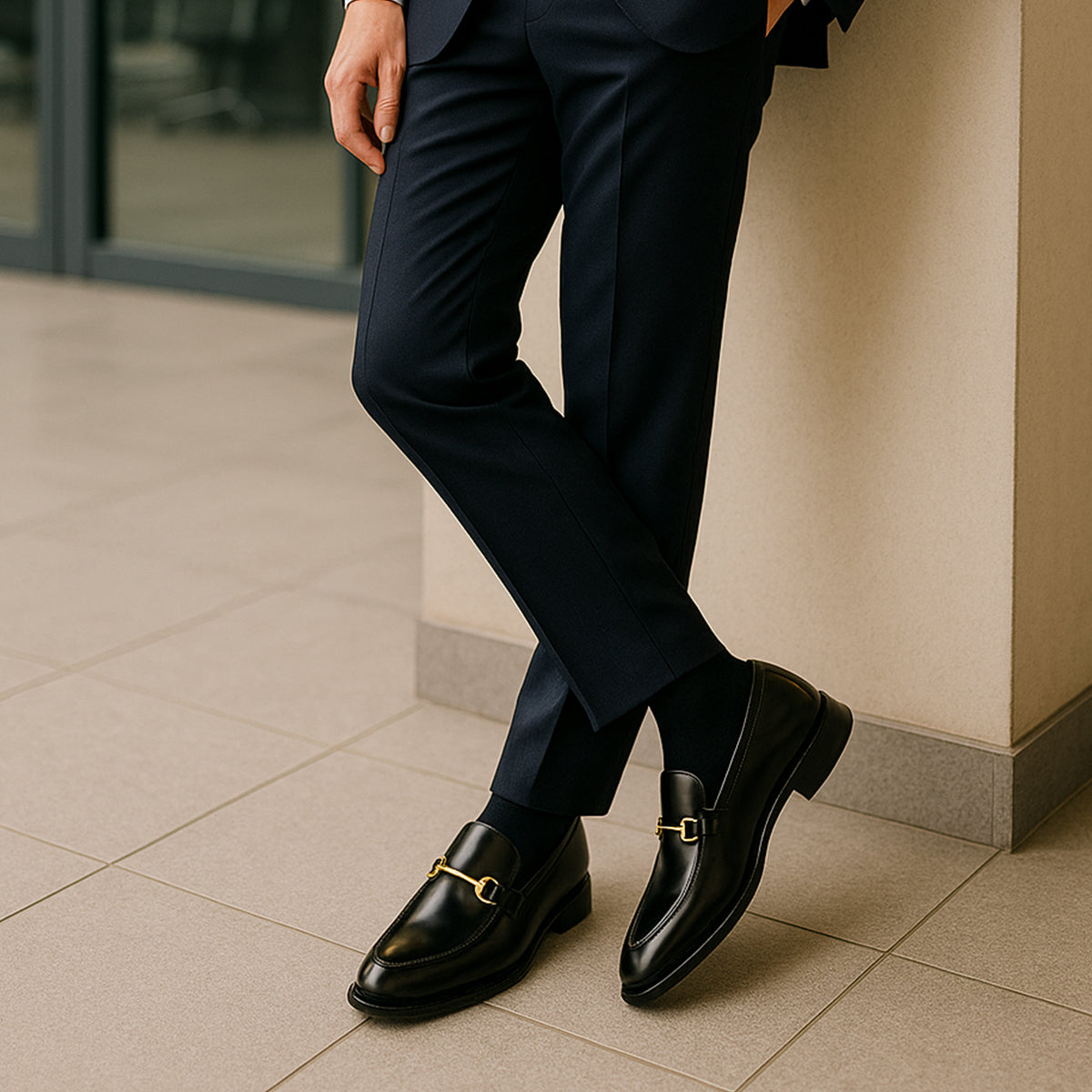 The Caernarfon Men's Black Faux Leather Horsebit Foral Loafers