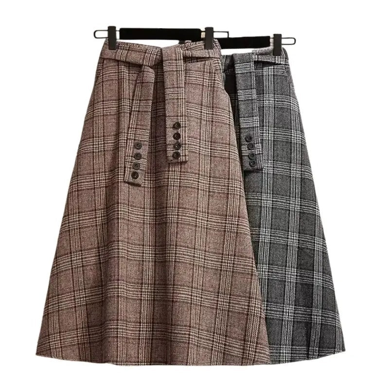 Women's Checked Midi Skirt, High Waisted