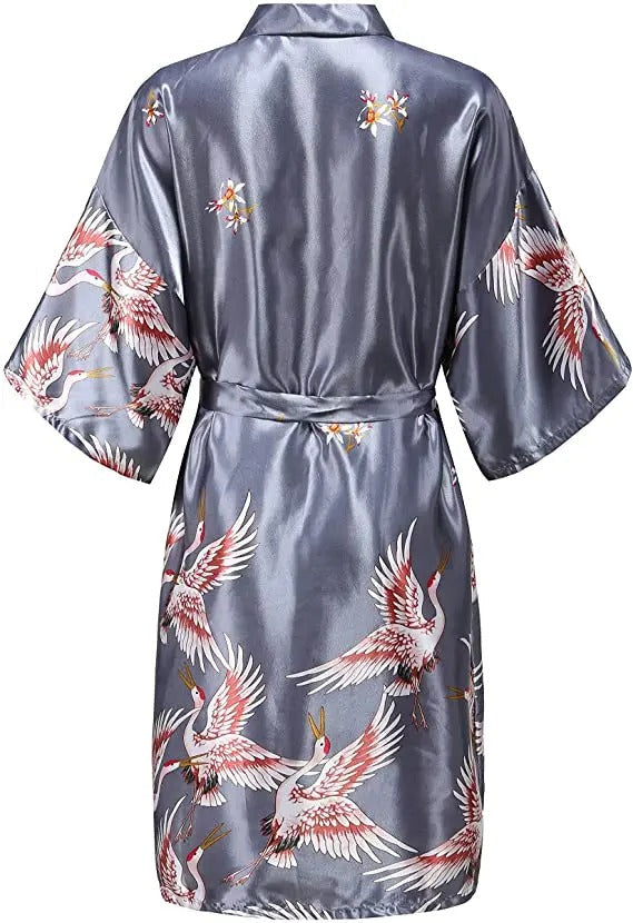 Women's Printed Satin Robe, Knee Length