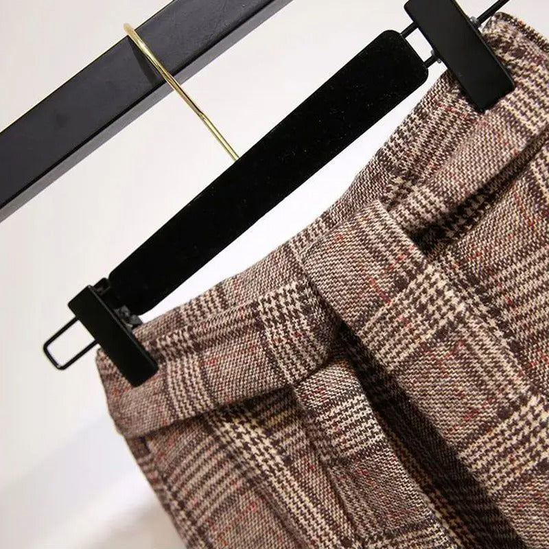 Women's Checked Midi Skirt, High Waisted