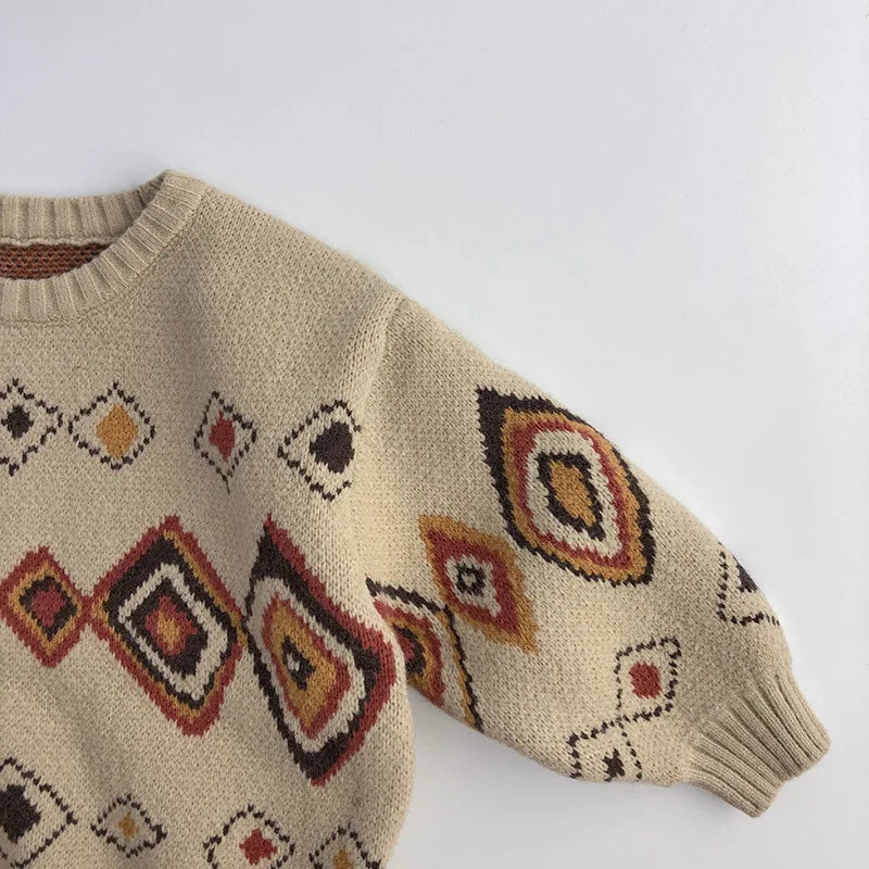 SoHo Kids Retro Patterned Crewneck Sweater