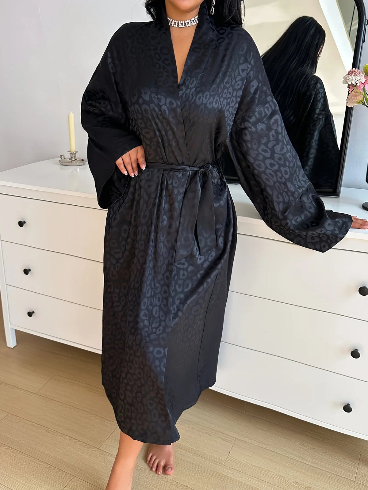 Women's Leopard Robe in Lustrous Satin