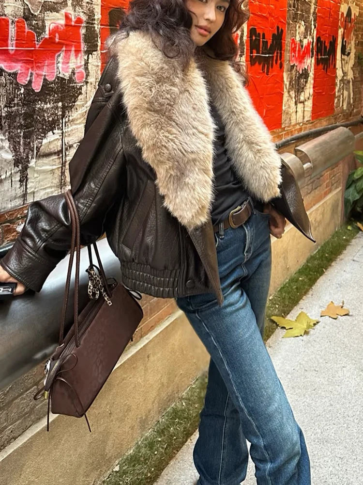 Women's Statement Collar Jacket in Brown