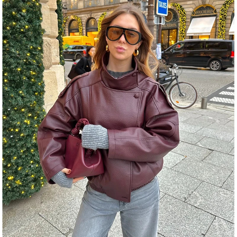 Women's Relaxed Bomber Jacket in Faux Leather