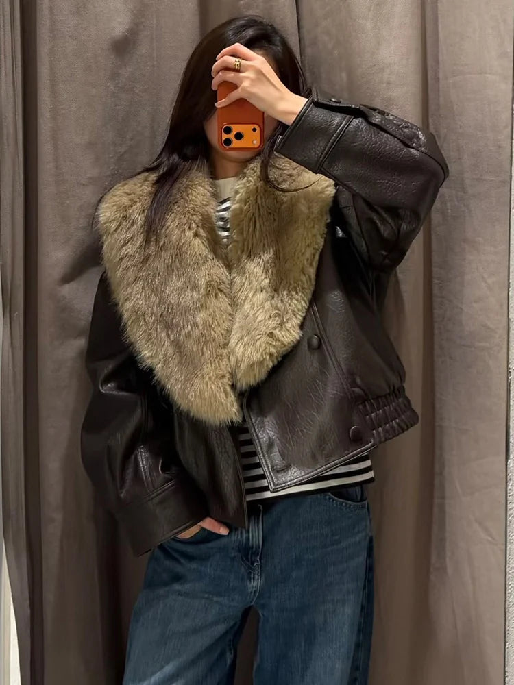 Women's Statement Collar Jacket in Brown